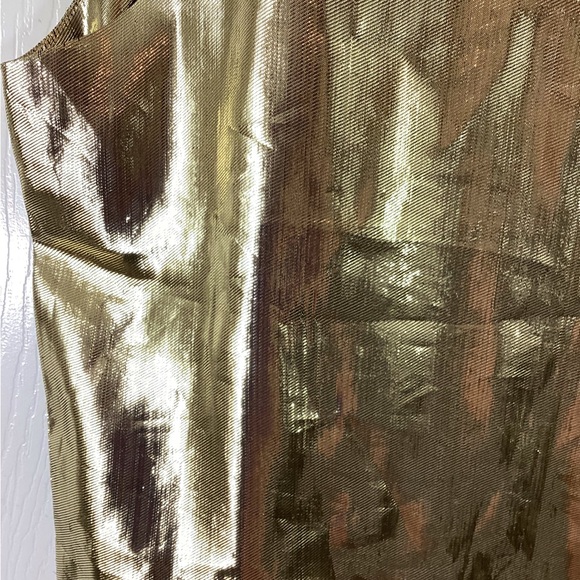 VTG 80s Jeanette St Martin Gold Lame Plunging Tank Top Medium - Picture 4 of 5